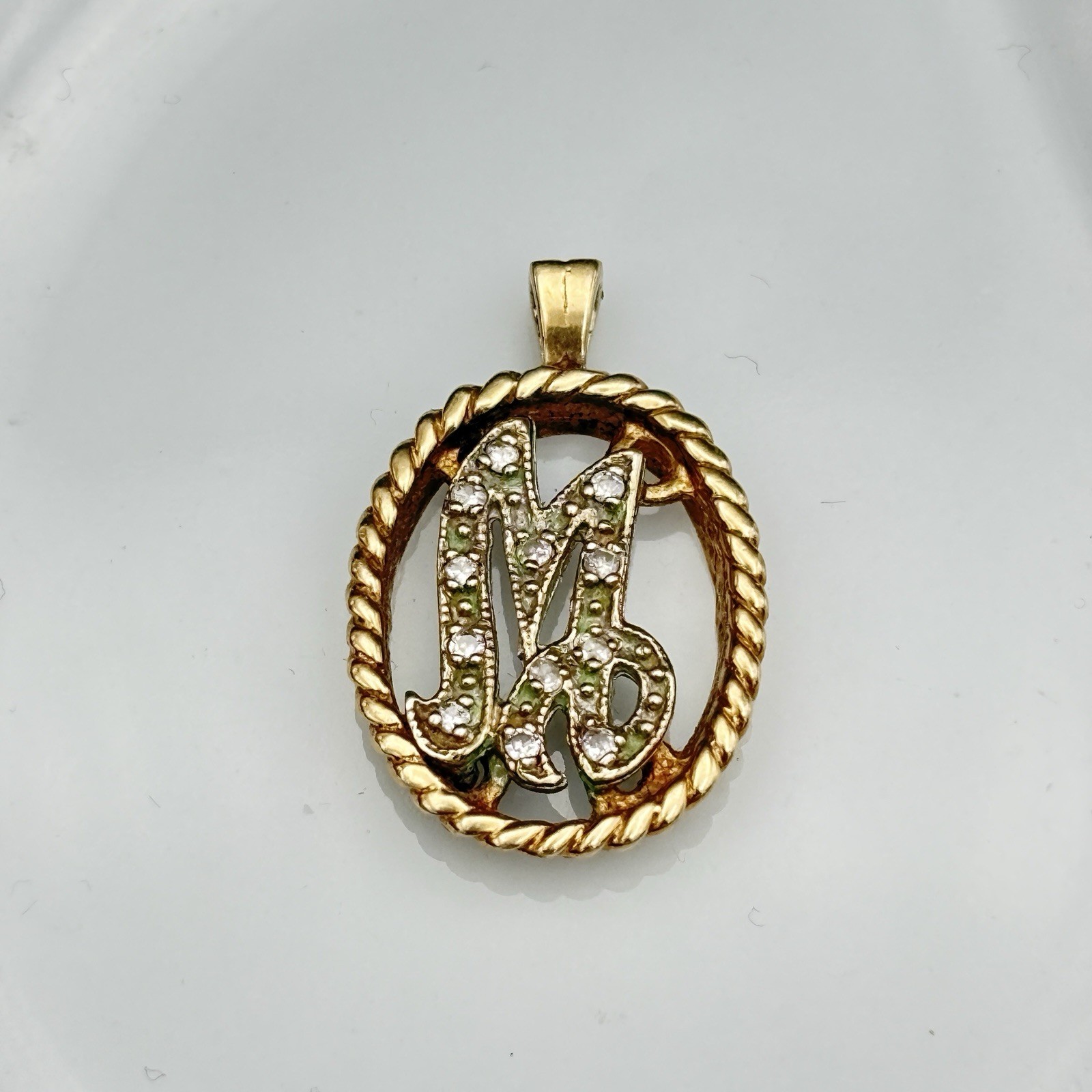 Estate 14K Yellow Gold and Natural Diamond Pendant Fancy Initial M 3.26g