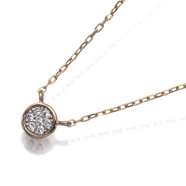 Auth ete Necklace Diamond 0.02ct Paved Circle 10K 416 Yellow Gold