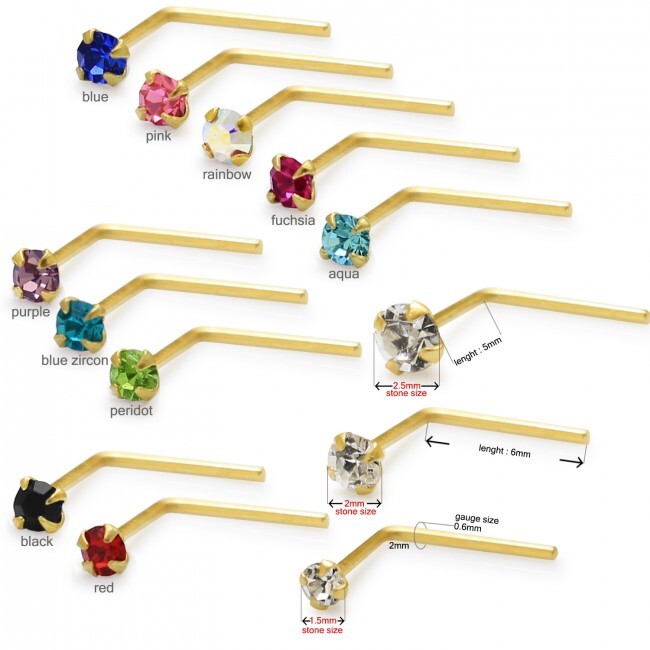 1x 22g 9K Solid Yellow Gold Nose Ring L Shape Pin Pick Size & Color 9KNS020