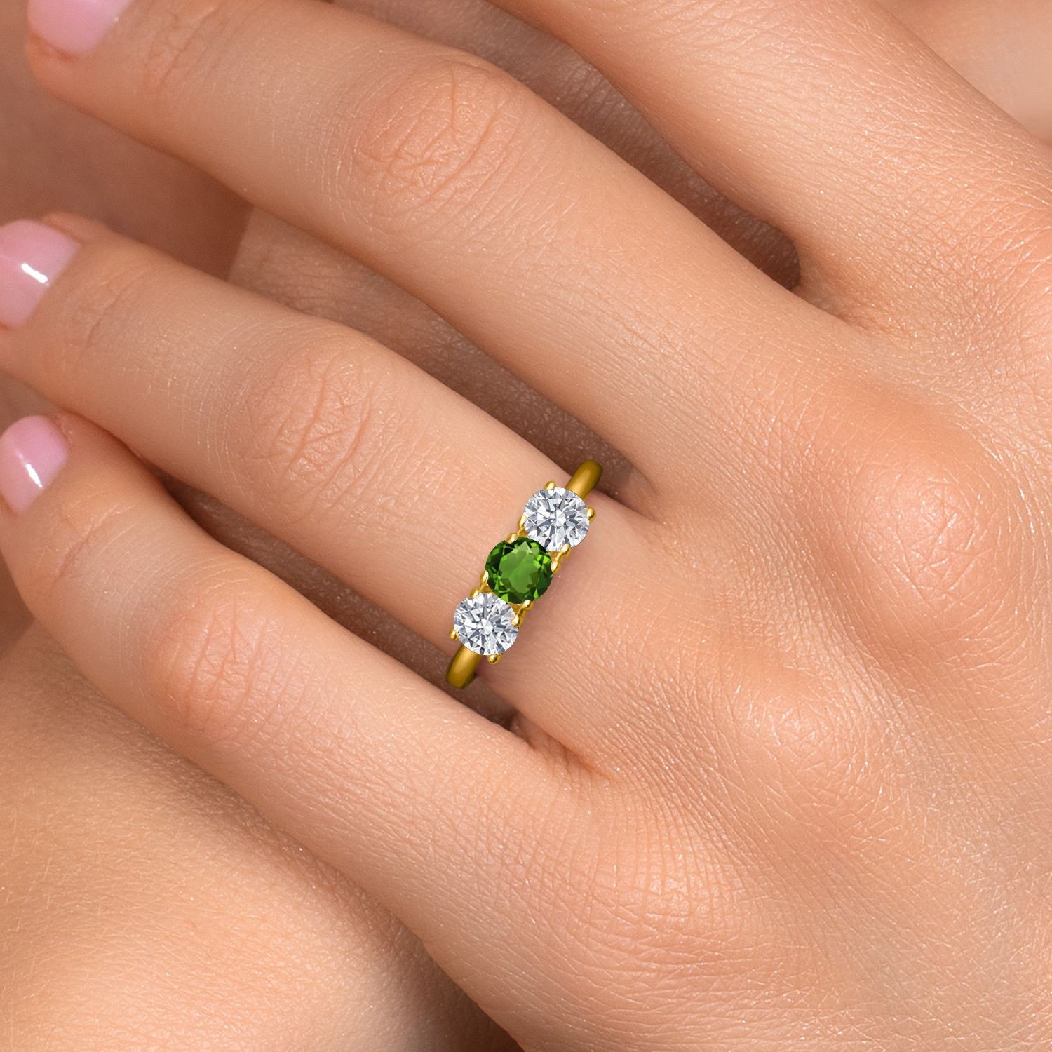 18K Yellow Gold Plated Silver Green Chrome Diopside and Lab Grown Diamond