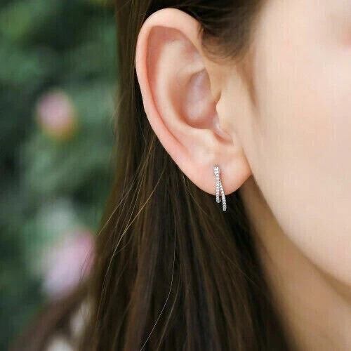 Women’s Engagement Hoop Earrings Round Cut Simulated Diamond 925 Starling Silver