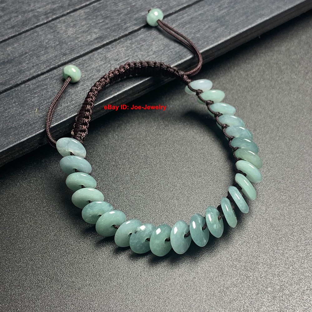 Natural Jadeite Bracelet Grade A Jade 8mm Safety Bead Adjustable Coffee Bracelet