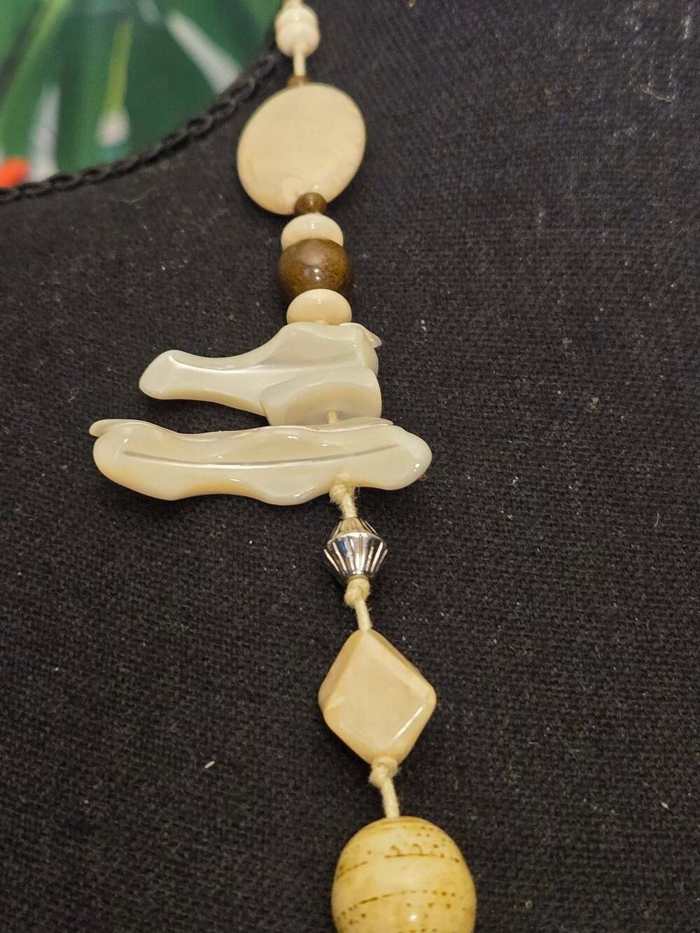 Chico’s Long Beaded Statement Necklace with Natural Shells and Acrylic Beads