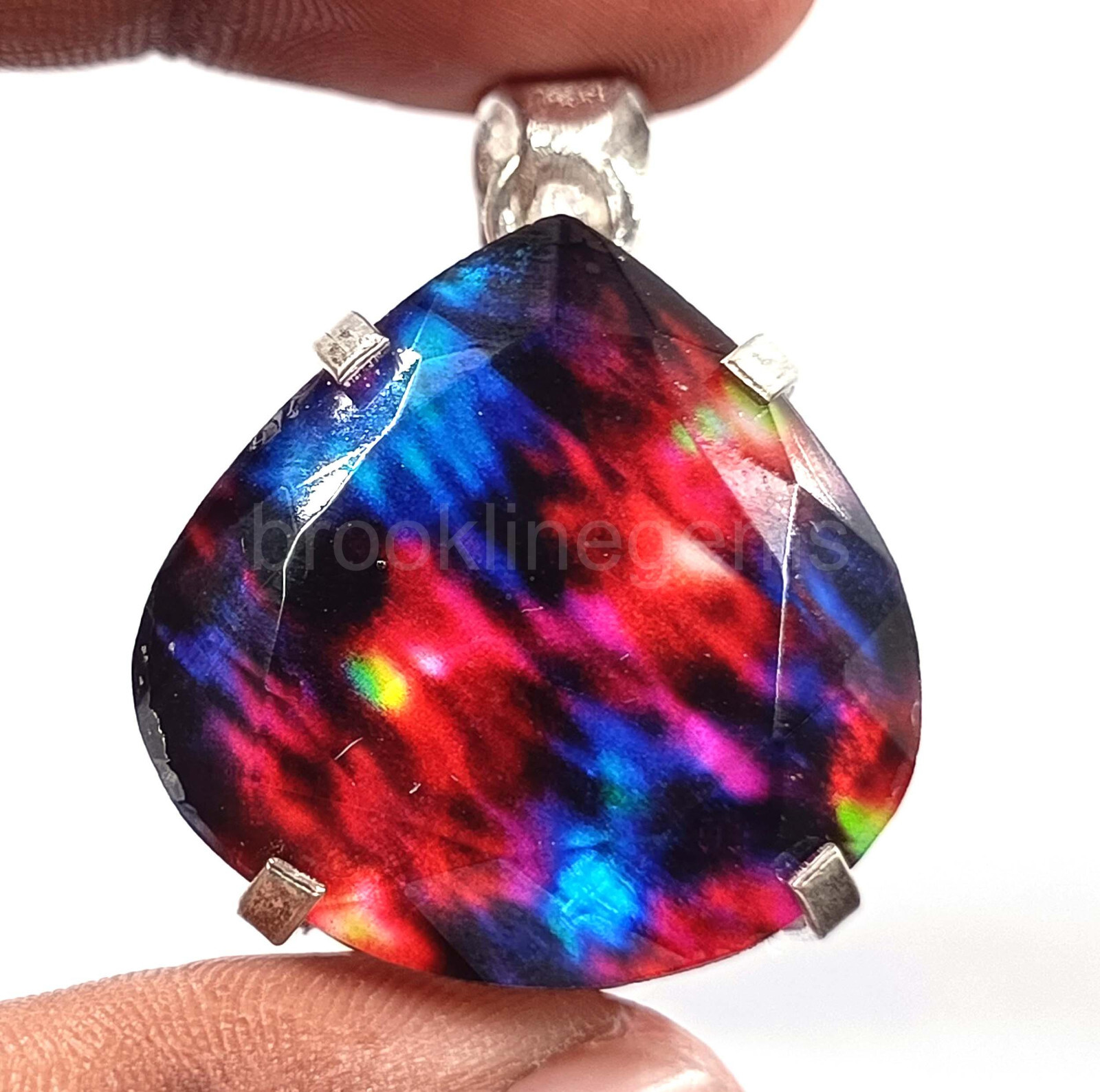 74.65 Ct Pear Natural Ammolite Doublet 925 Silver Pendant EGL Gemstone 5AOR