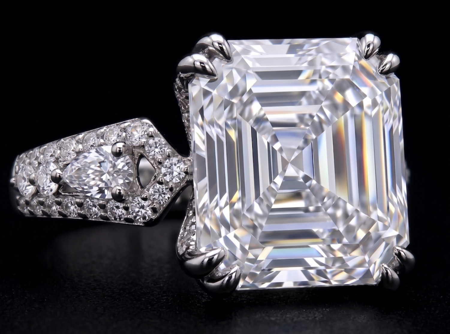 RARE 8.60 Ct Certified Asscher Cut White Natural Diamond Ring White Gold Finish