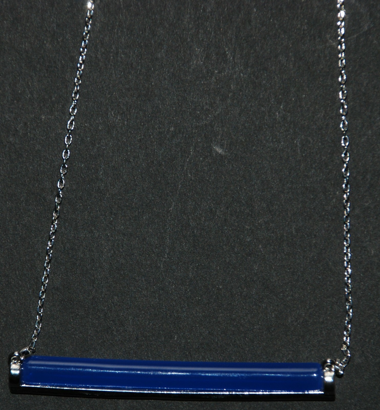 French Connection Jewelry Horizontal Blue Tube Bar Pendant With 18” Silver Chain