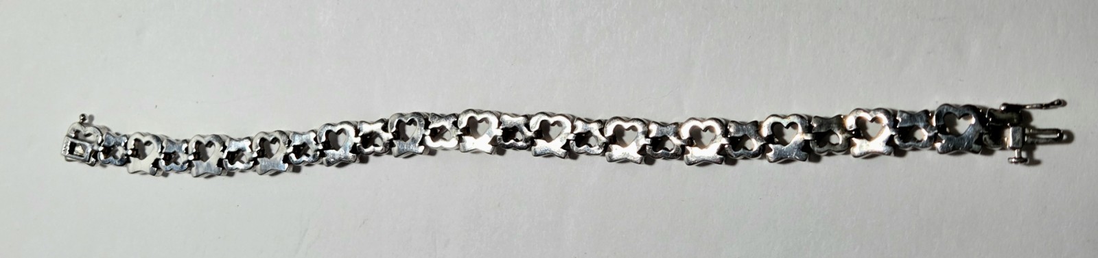 Vintage 925 Sterling Silver Diamond Accents Heart Link Tennis Bracelet 7¼”