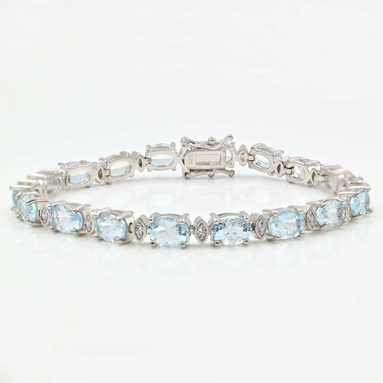 12.45 Cts. Natural Aquamarine 925 Sterling Silver Tennis Bracelet Christmas Gift