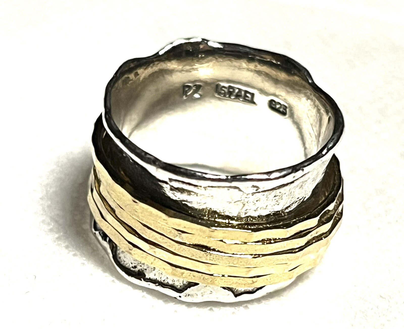NWOT OR PAZ 925 STERLING SILVER HAMMERED TWO TONE SPINNER RING SZ 9.5 ISRAEL PZ