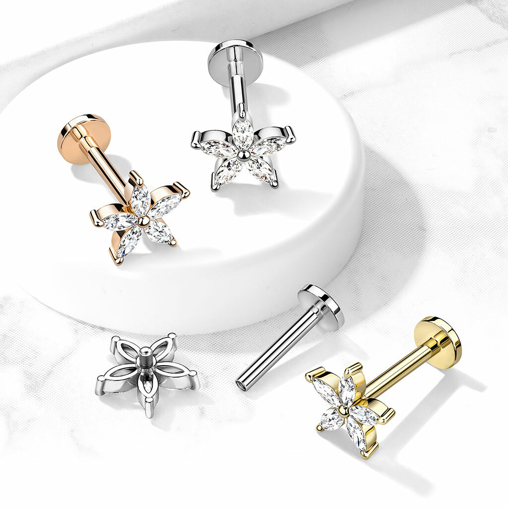 5 Marquise CZ Petals Flower Top Labret Tragus Helix Ear Cartilage Ear Studs 16G