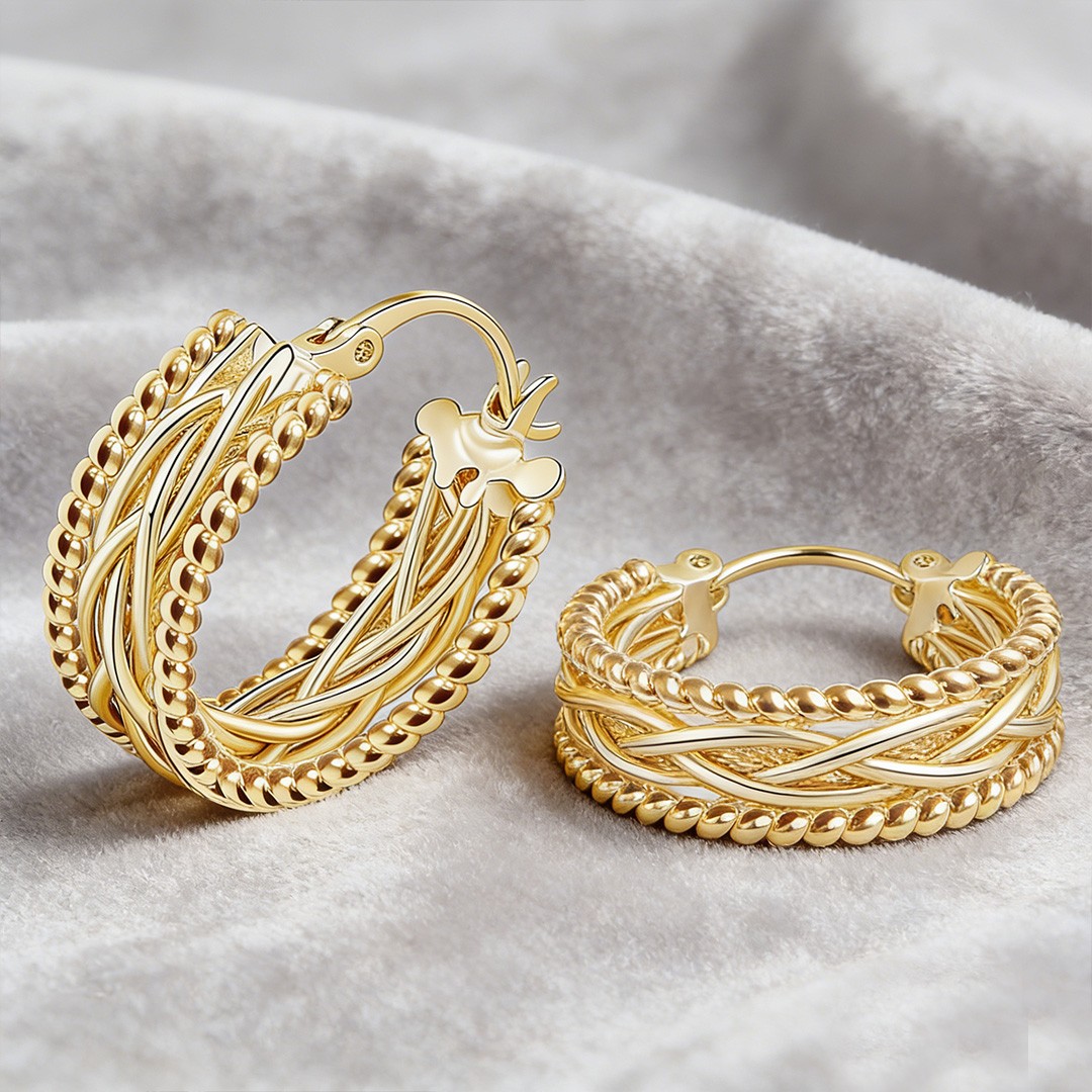 14K Gold Twisted Chunky Hoop Earrings 23mmx9mm Thick Unique Jewelry Women Gift