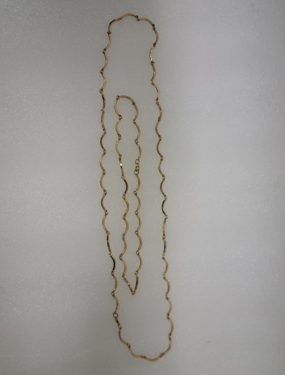 Gold Tone Wavy Link Chain Necklace Set 28″ & 16″ Lobster Clasp Metal No Stone