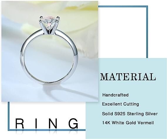 2CT Moissanite Engagement Rings For Women,  Round D Color (Not Real Diamond)