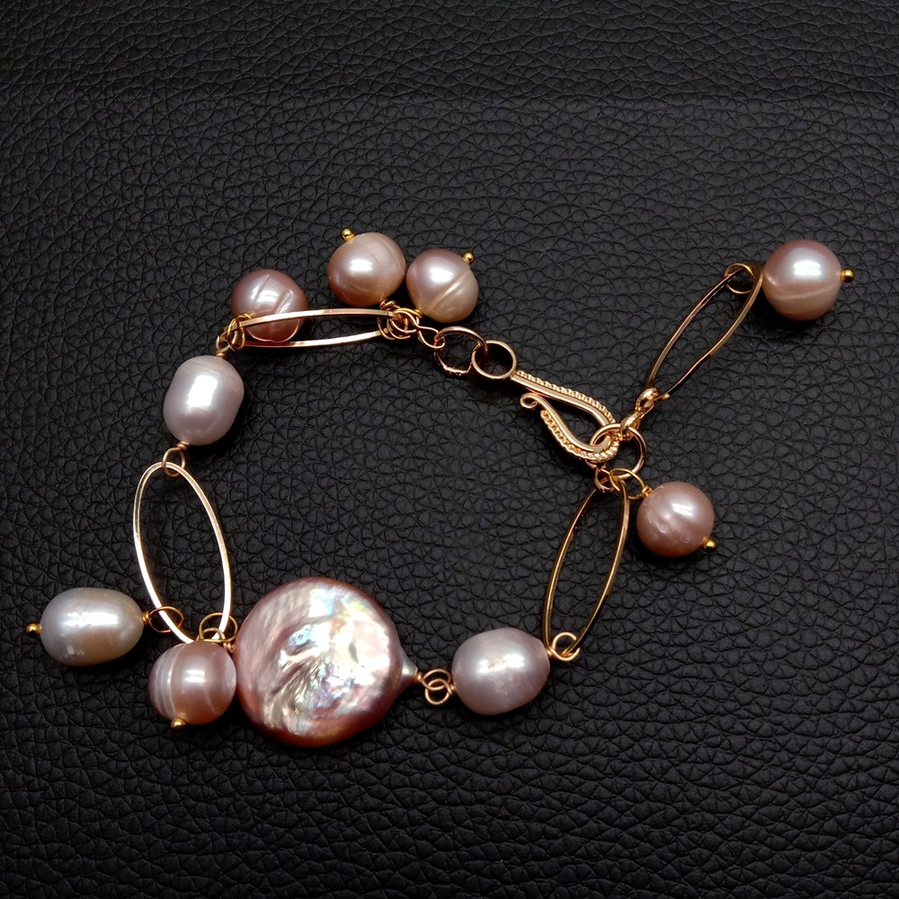 Freshwater Cultured Purple Pearl Beaded Bracelet Handmade Jewelry