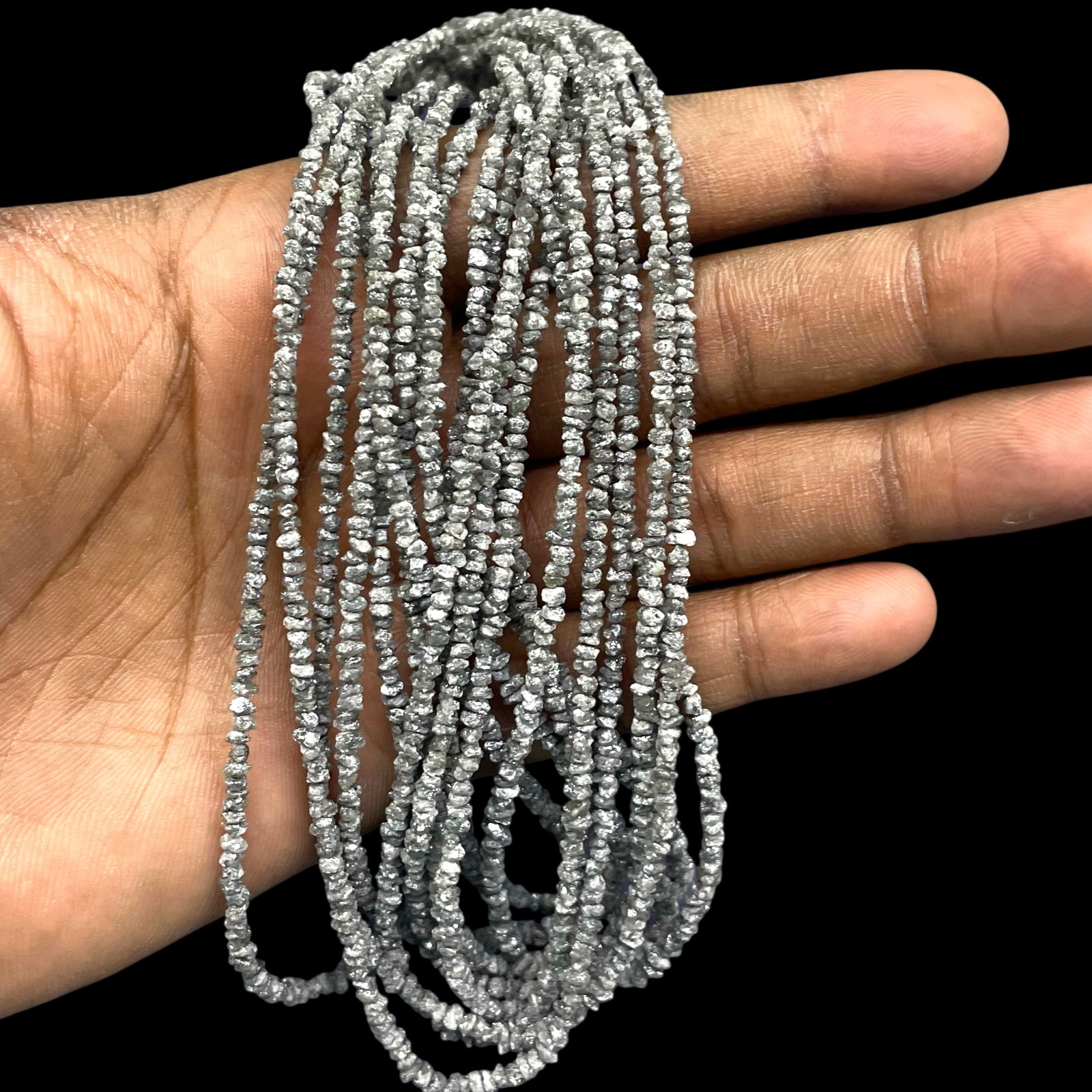 16 Inch Natural White Grey Diamond Rough Beads Uncut Single Strand For Jewelry