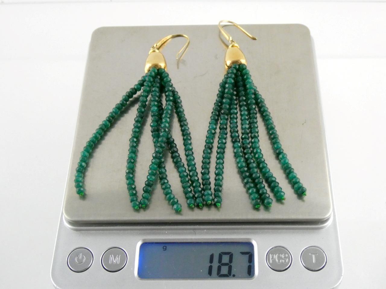 Gilded Sterling Silver Faceted Green Onyx Tassel Hook Earrings 925 18.7g 3.75 In