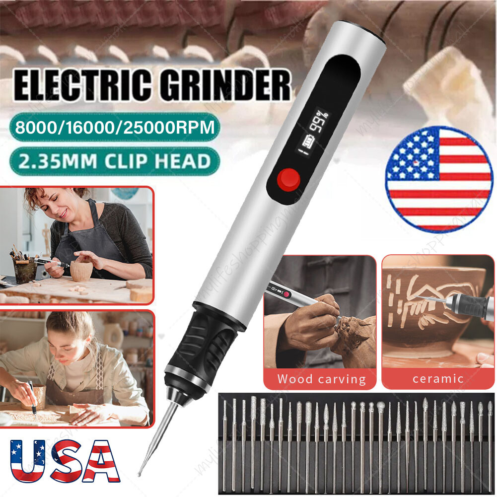 USB Rechargeable Electric Engraving Pen with 30 Bits Mini DIY Engraver Cordless