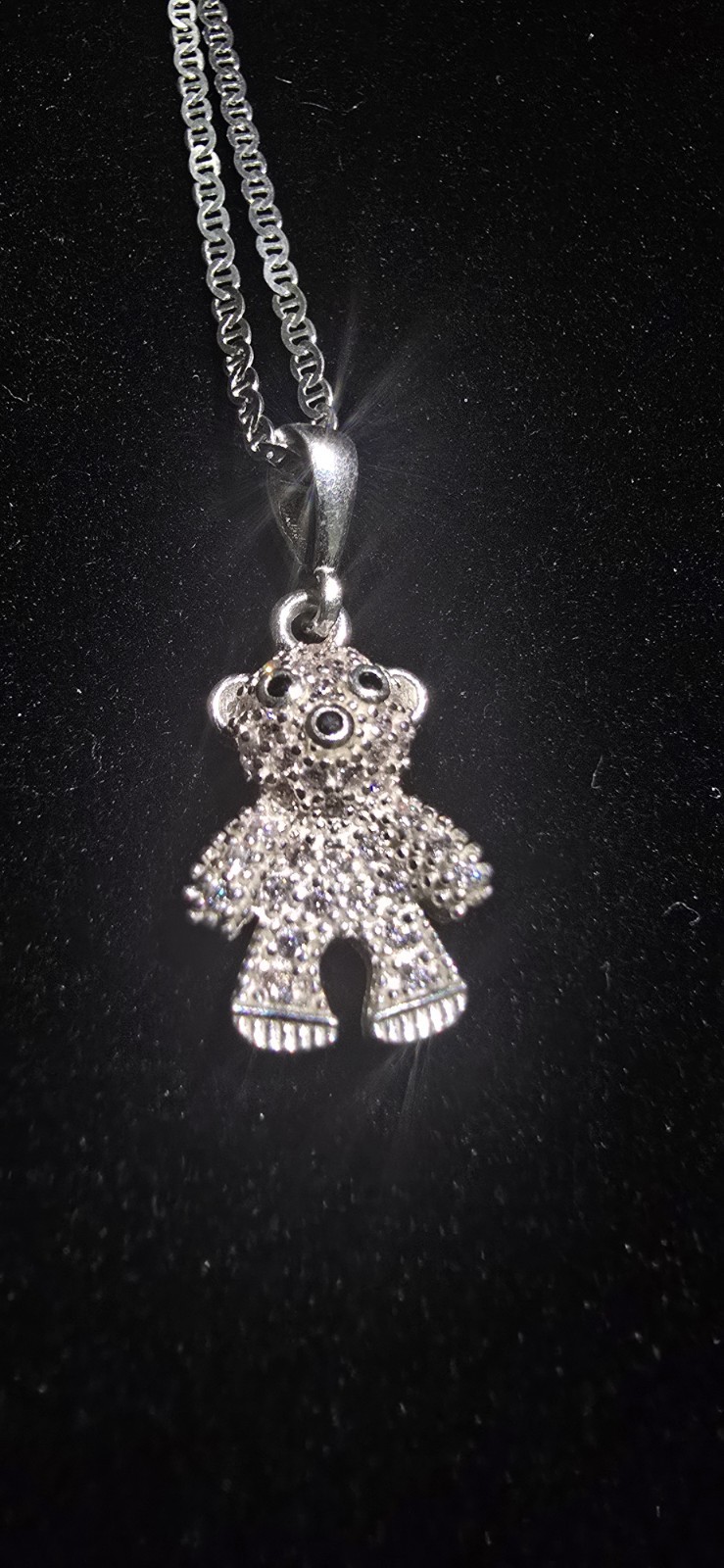 Italian 925 Sterling Mariner Chain W/Iced 925 Sterling Teddy Bear Pendant