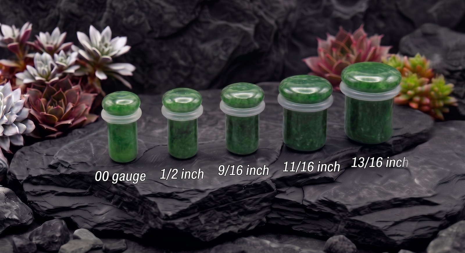 Pair of Single Flare Jade Stone Plugs gauges organic Size 8ga to 1 Inch E617