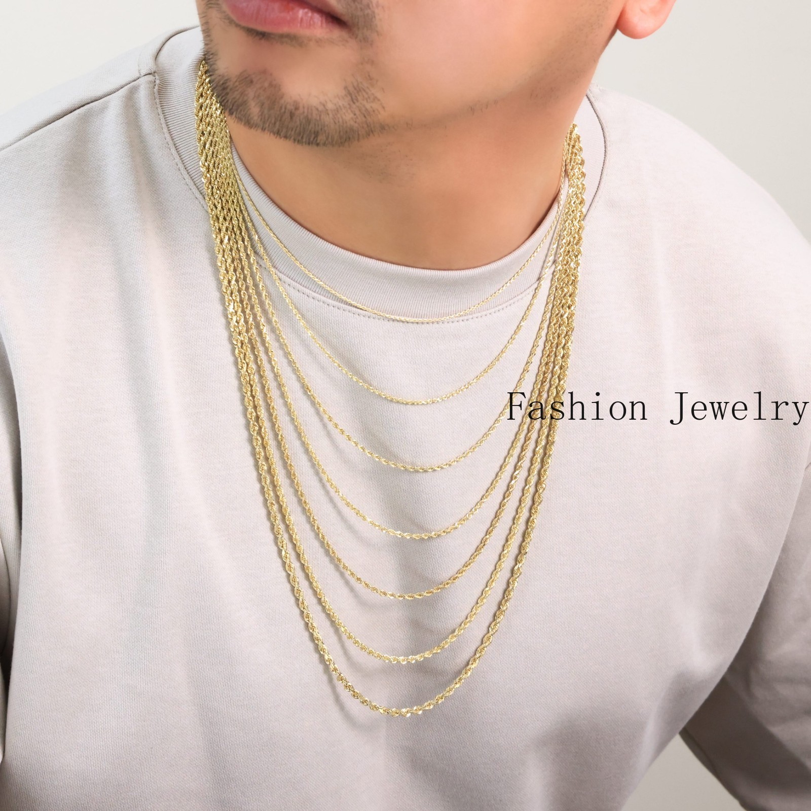 14K Yellow Gold 1mm-10mm Diamond Cut Rope Chain Necklace Mens Women 16″- 30″