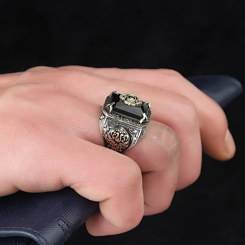 Silver Sterling Look Handmade Black Men’s cubic zirconia Ring All Sizes Fashion