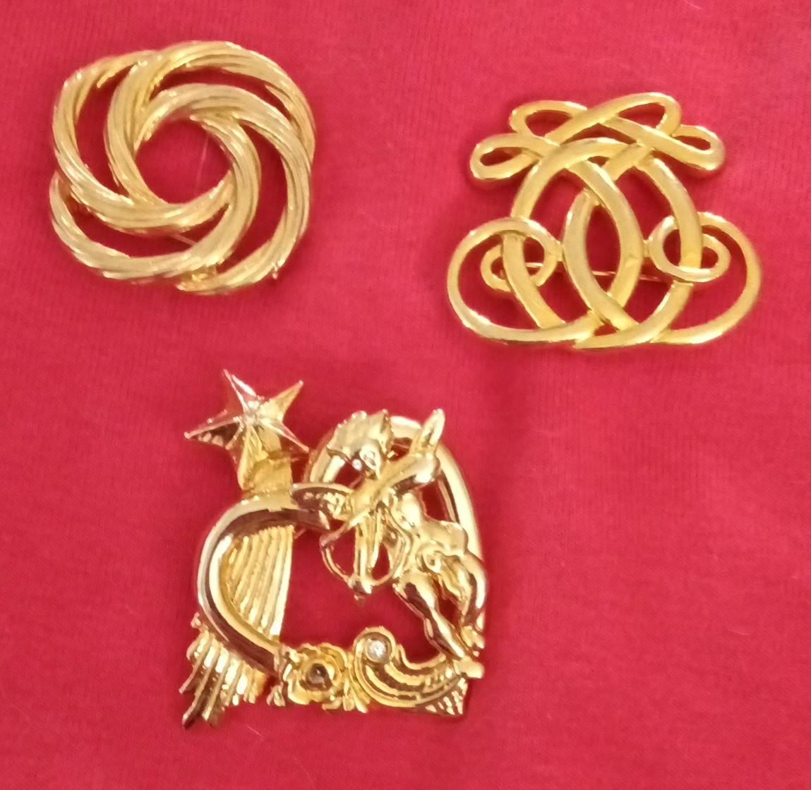 Lot of 3 Gold Tone Metal Brooch Pins, LP