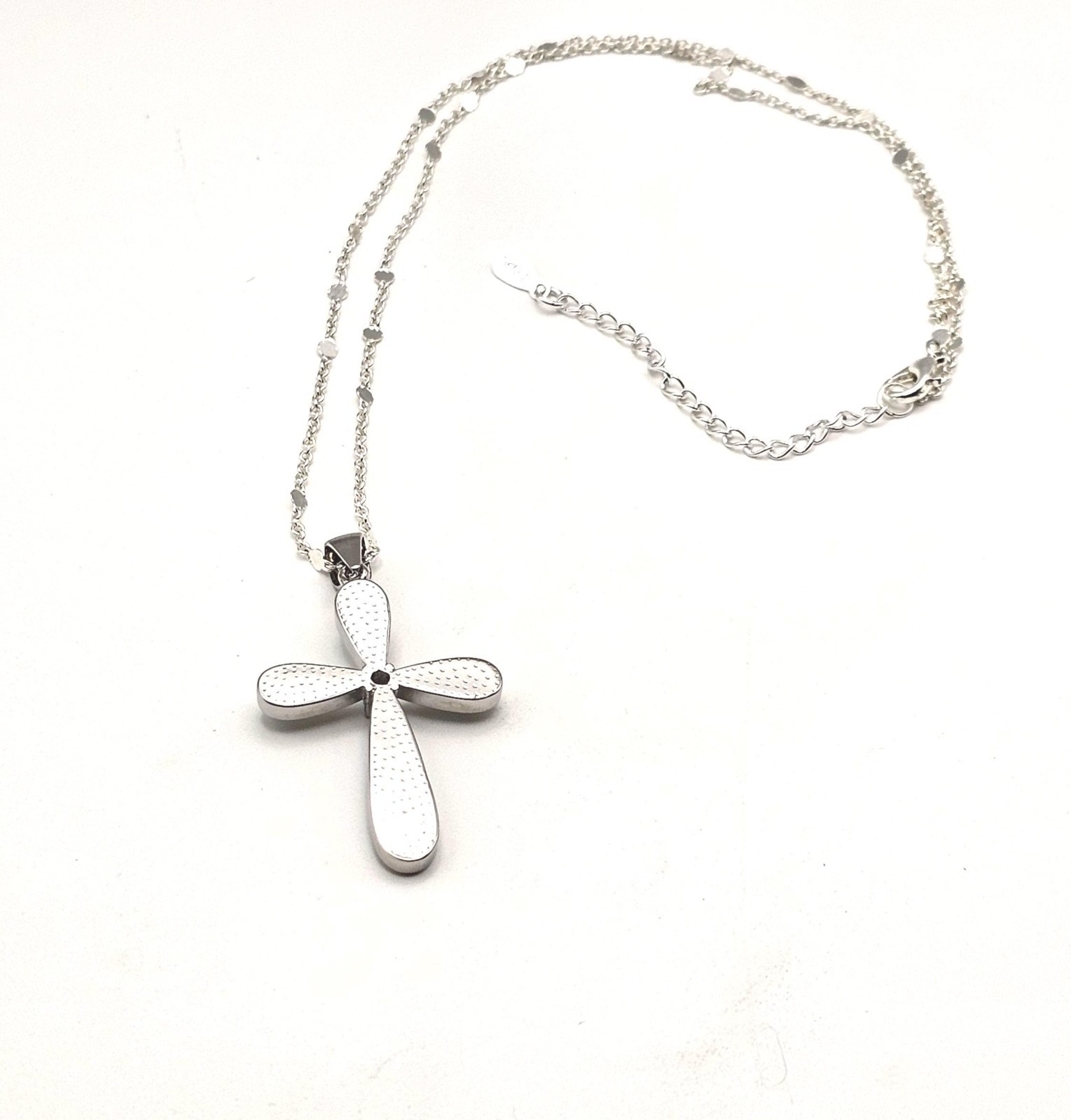 Silver Opal Cross Pendant – Adjustable Necklace – Christian Gift for Her