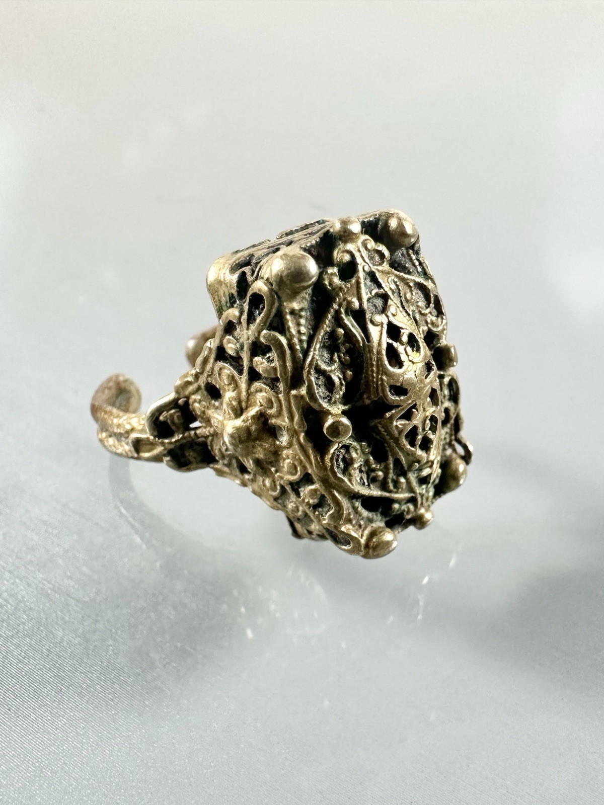 Antique Brass Detailed Open Work Filigree Techniques Adjustable Ring