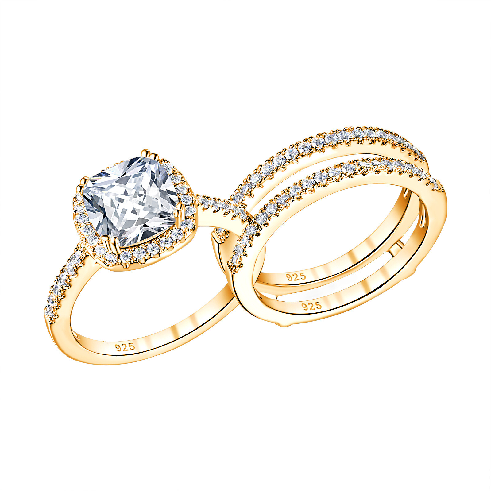 Sterling Silver Ring Jacket 2pcs Ring Set Engagement Wedding Bridal Ring Set