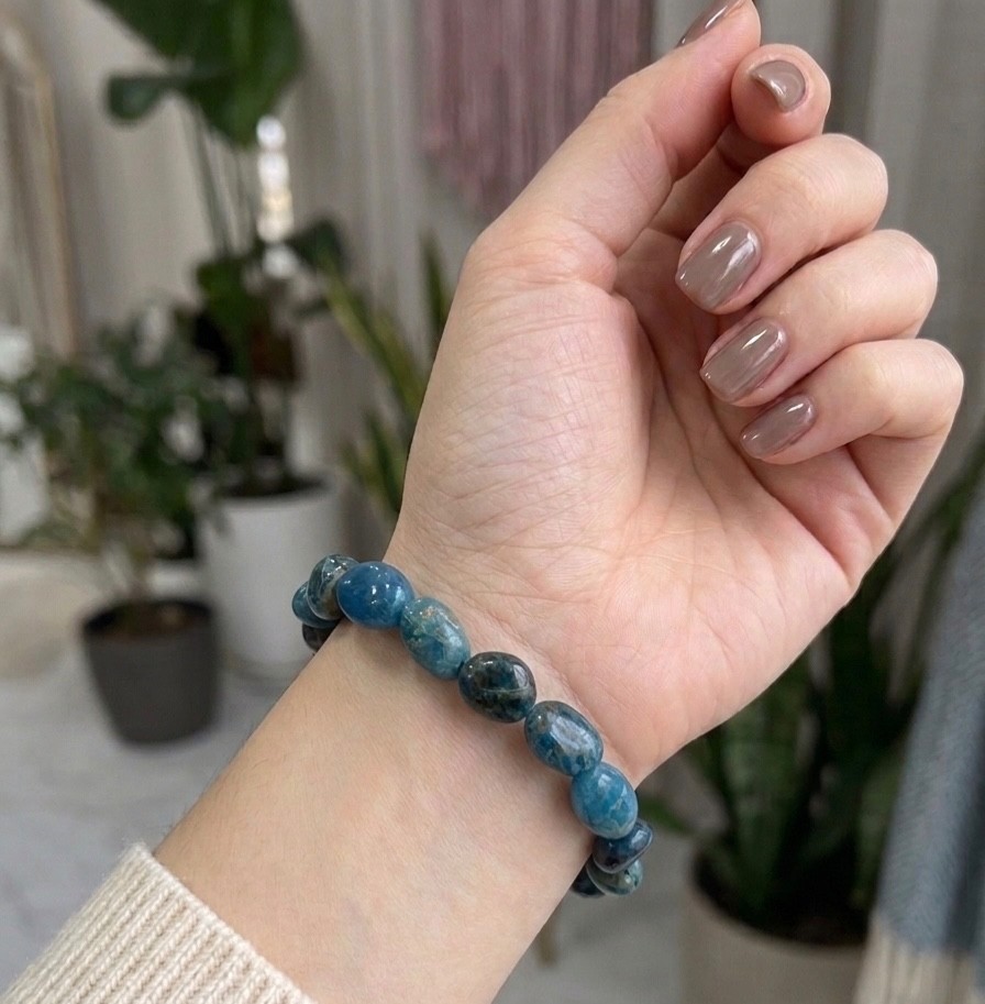 Wholesale 6 Pcs 8x10mm Apatite Natural Crystal tumble Stretch Bracelet 7.5″