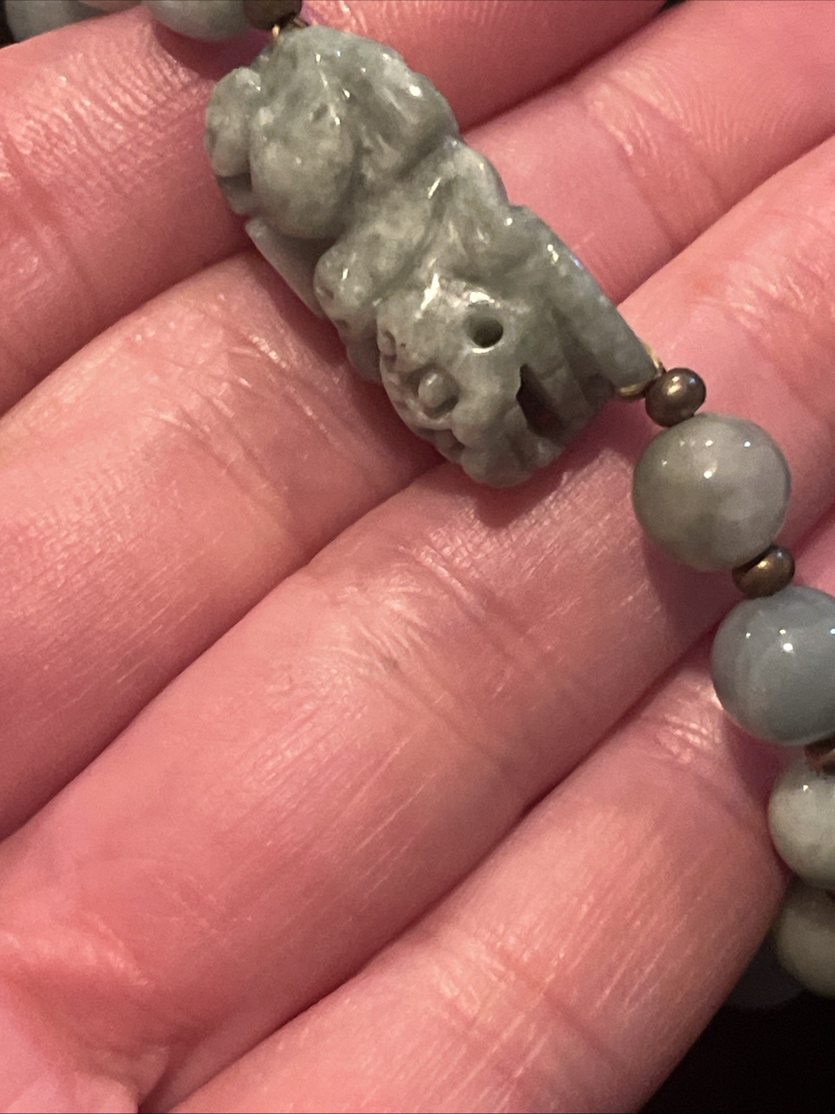 Burmese Jade bracelet Carved Pixiu Round Bead Natural Jadite Type Stretch