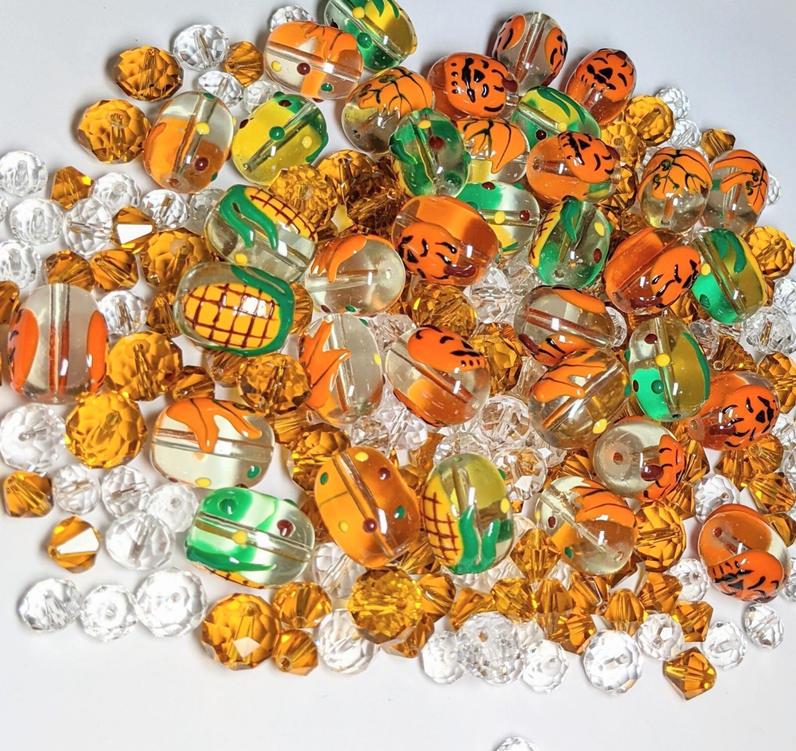 Thanksgiving Beads Fall Beads Glass Beads Pumpkin Corn Maple Leaf DIY 100pc