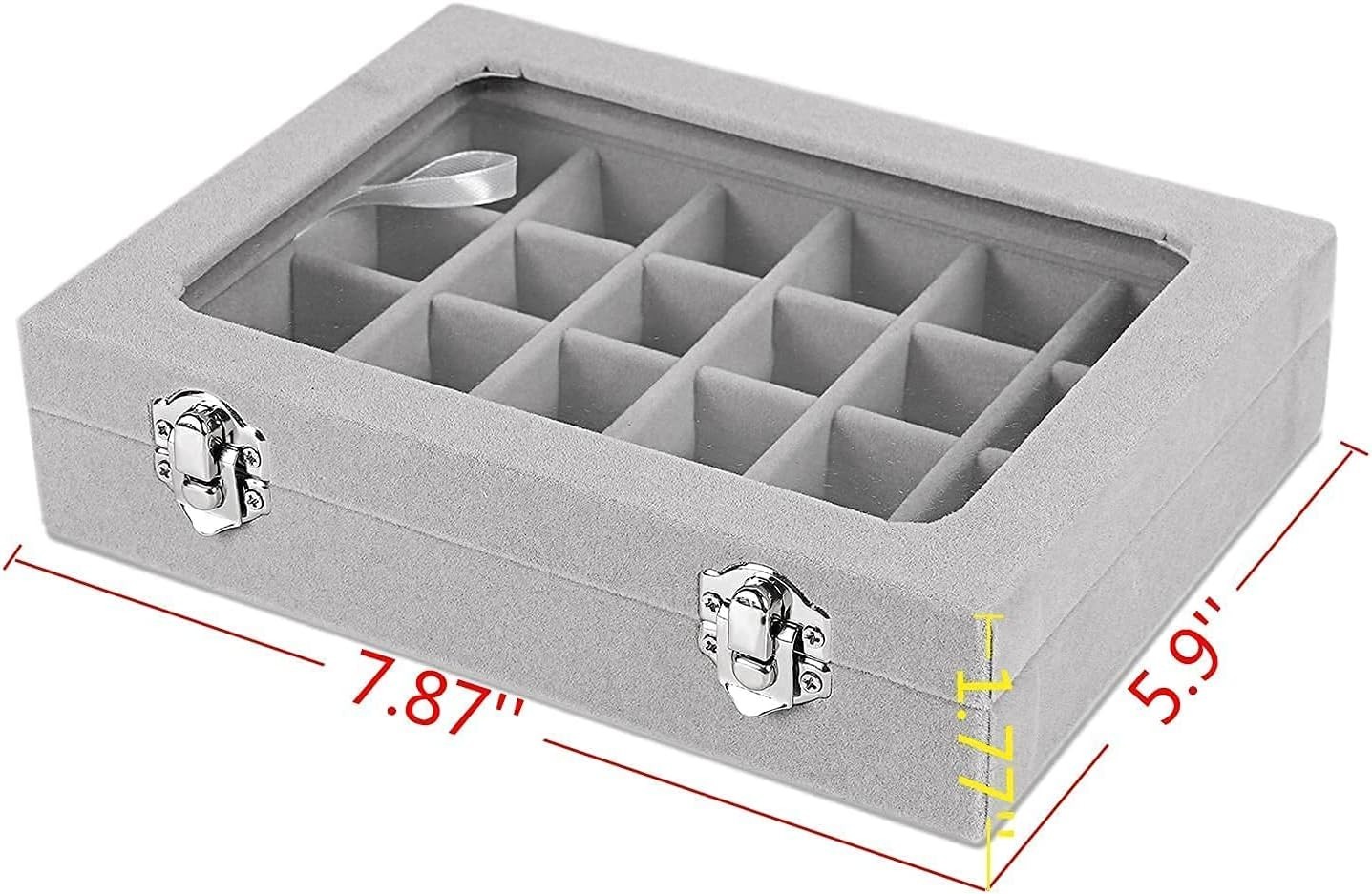 Adjustable Velvet Jewelry Box – 24 Grid Organizer for Rings & Earrings – Grey