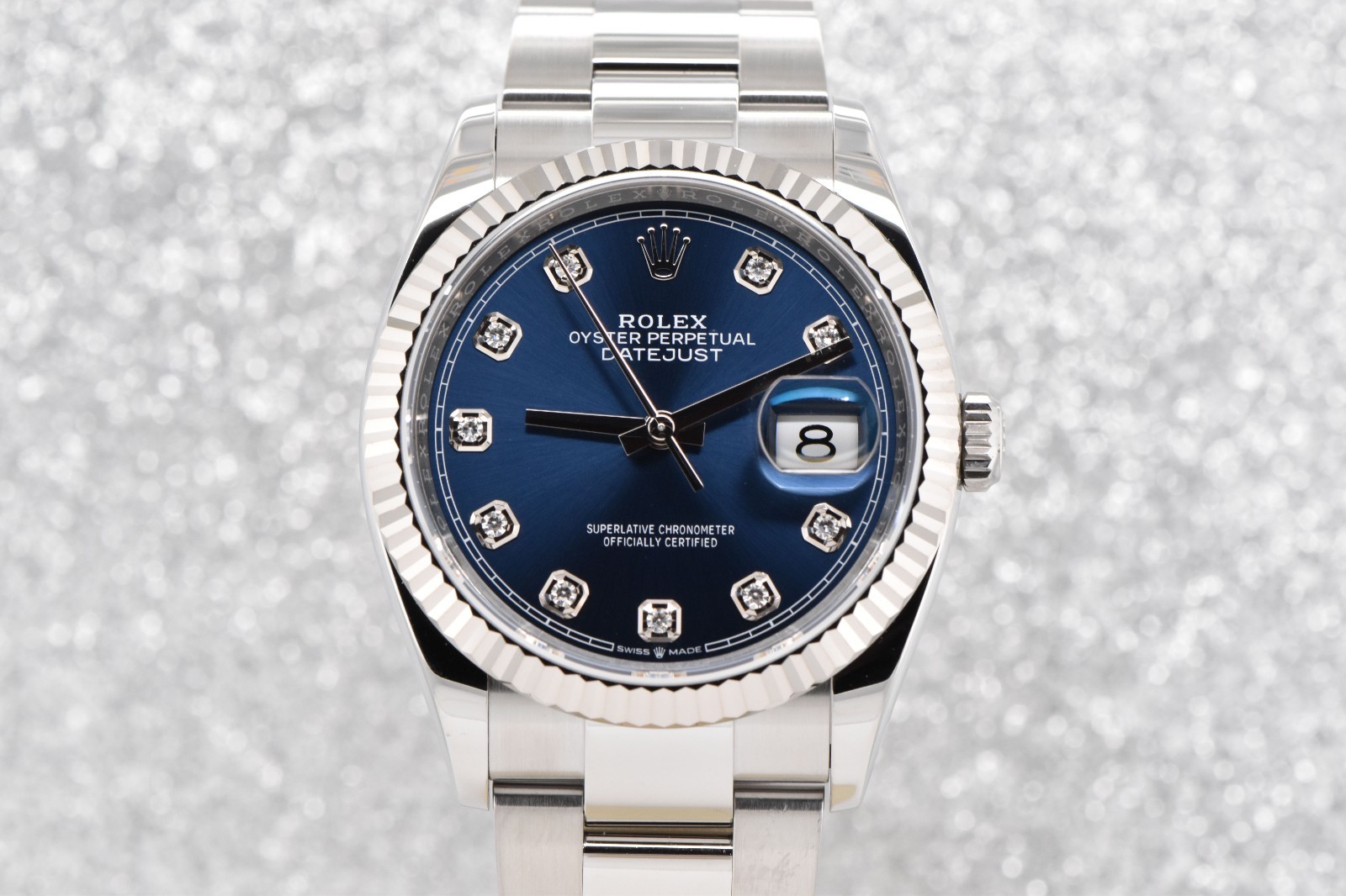 2023 Rolex Datejust 36 Fluted Steel Oyster Factory Blue Diamond Dial 126234 Card