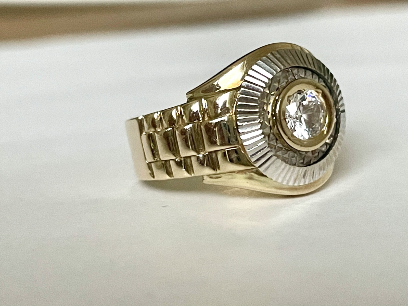 CROWN RING with ZIRCON 585 /14 CARAT GOLD BICOLOR VALUE 1770,-€