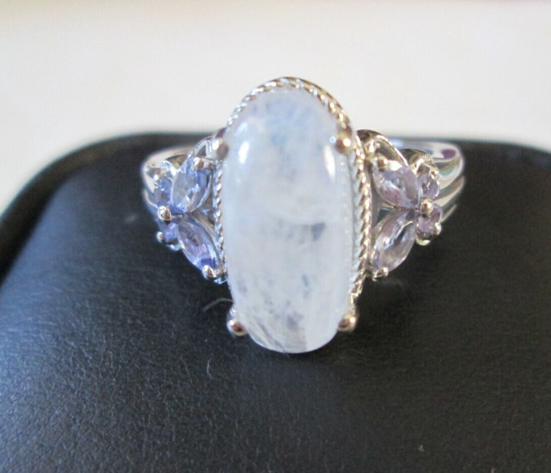 Kuisa Rainbow Moonstone & Tanzanite Platinum over Sterling Ring (Sz 8) 4.90 cts