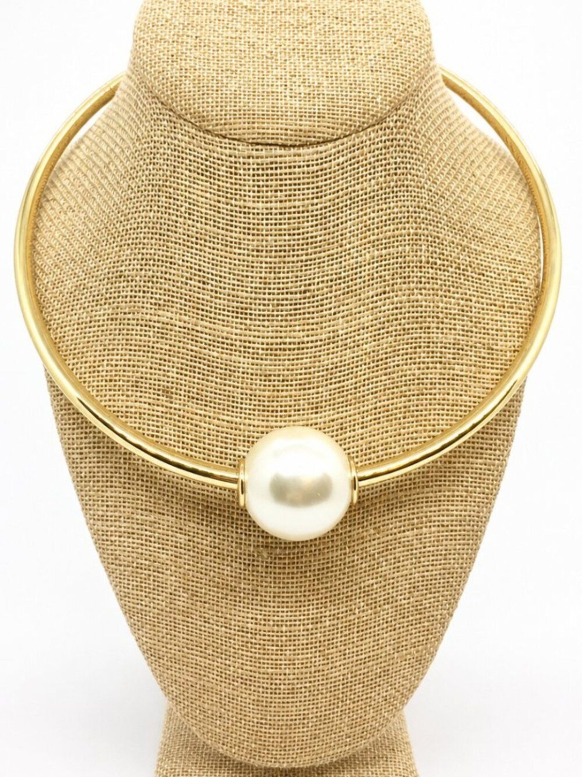 RJ GRAZIANO NECKLACE Large Faux Pearl Torque Collar Gold Tone Statement