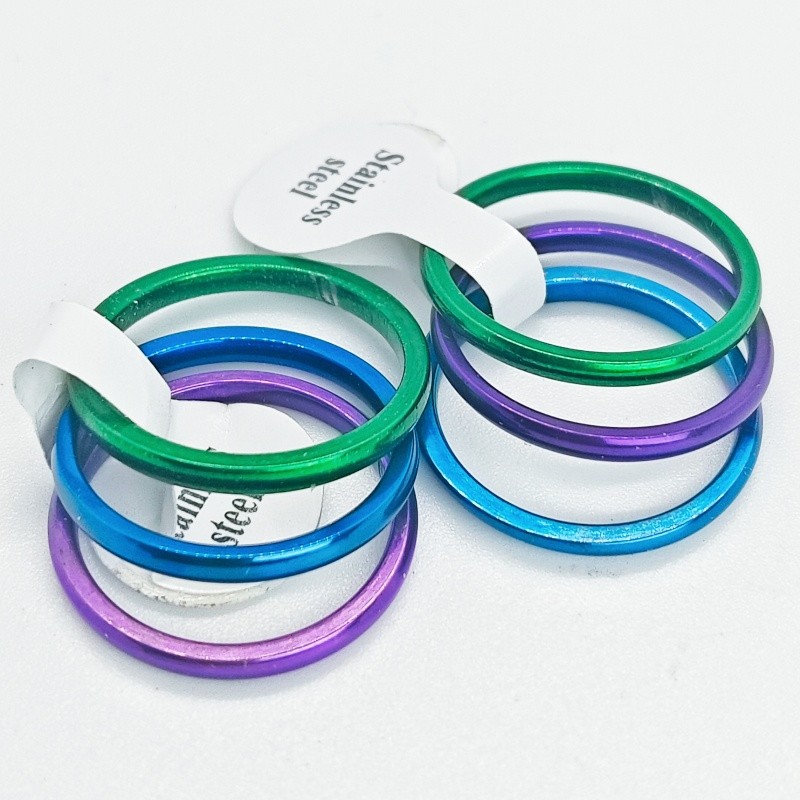 36Pcs 2mm Stainless Steel Stackable Rings Green Blue Purple Glossy Women Jewelry