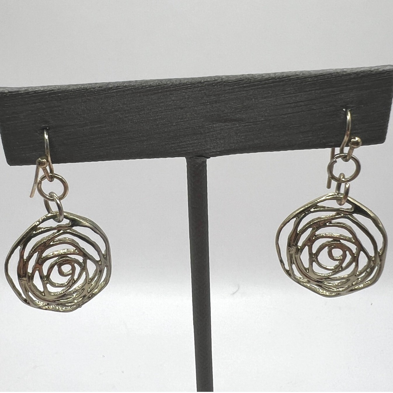 Pierced Earrings Rose Flower Silver Tone Hook Wire Dangle Drop