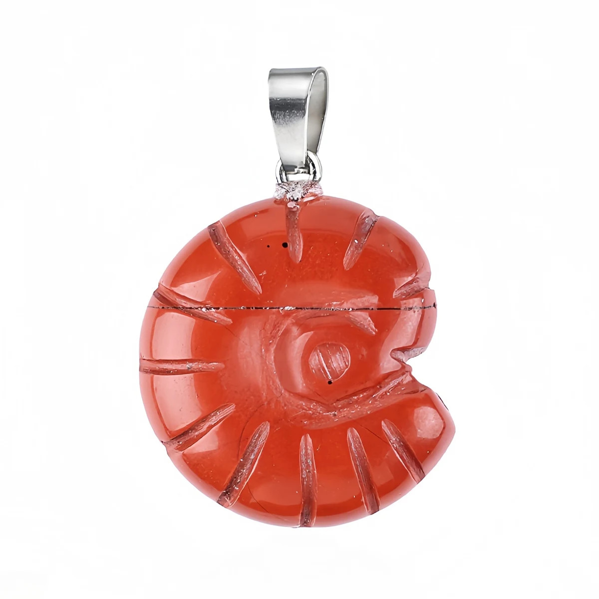 5PCS Carved Gemstone Conch Shell Pendant 25mm Crystal Ammonite Fossil Charms