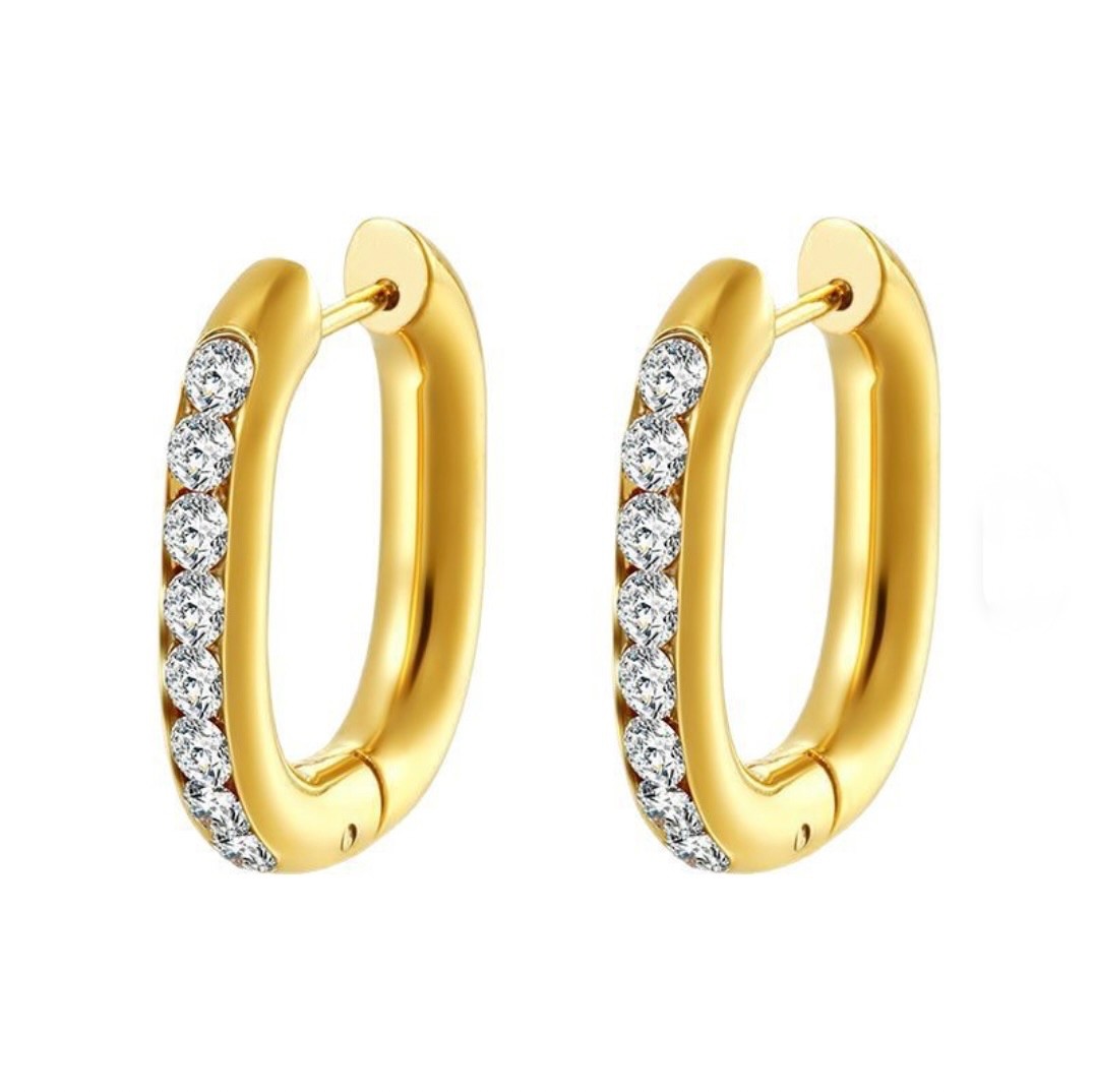 Stainless Steel Huggie Hoop Earring CZ Large Silver Gold