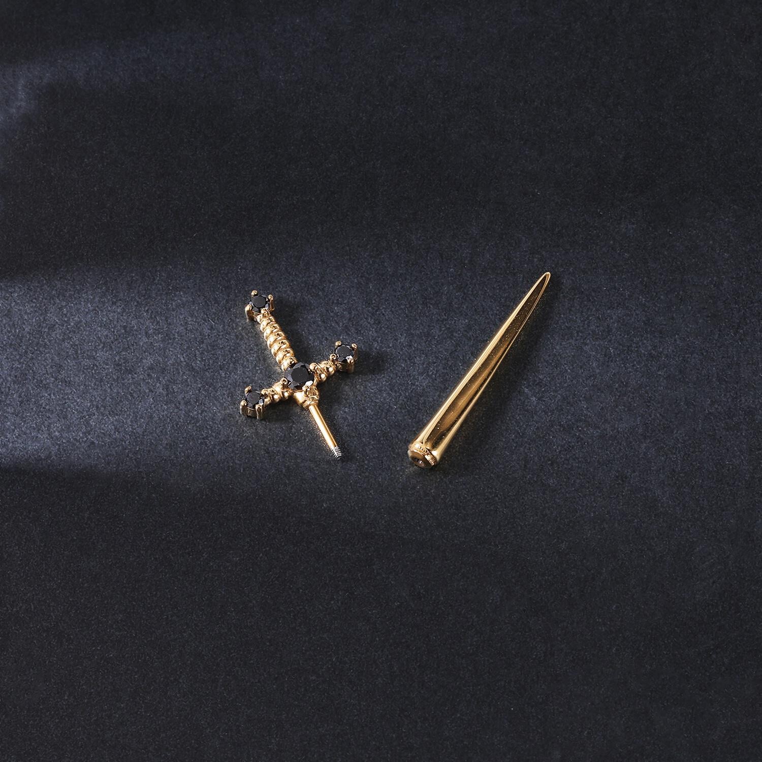20G Punk Stainless Steel Stud Earrings CZ Dagger Sword Ear Stud Piercing Jewelry