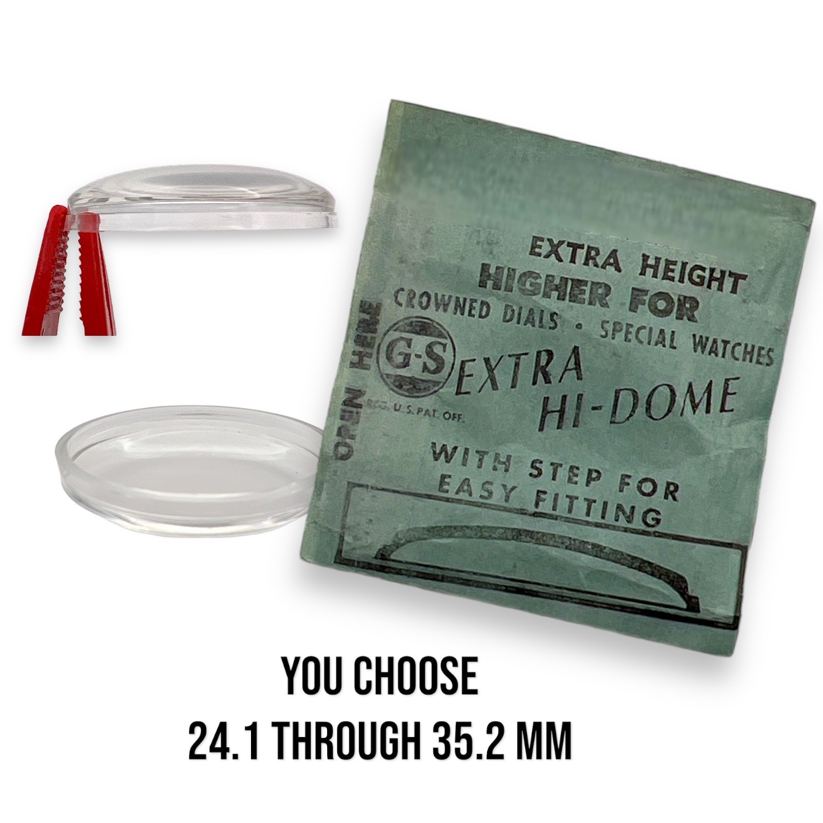 Round Extra High Dome Watch Crystal G-S XHD 24.1 to 35.2 mm Acrylic NOS Read!