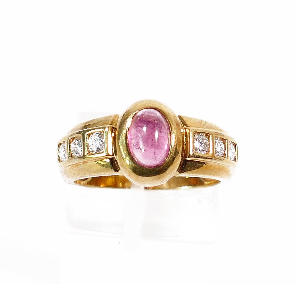 Ring 750 gold tourmaline approx. 0.65 ct, brilliant diamonds approx. 0.35 ct RW 56 GG hallmarked