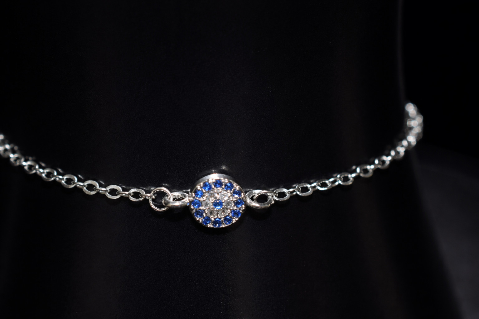 Evil Eye Bracelet Blue & Clear CZ Silver Plated 16cm – 21cm + Gift Box