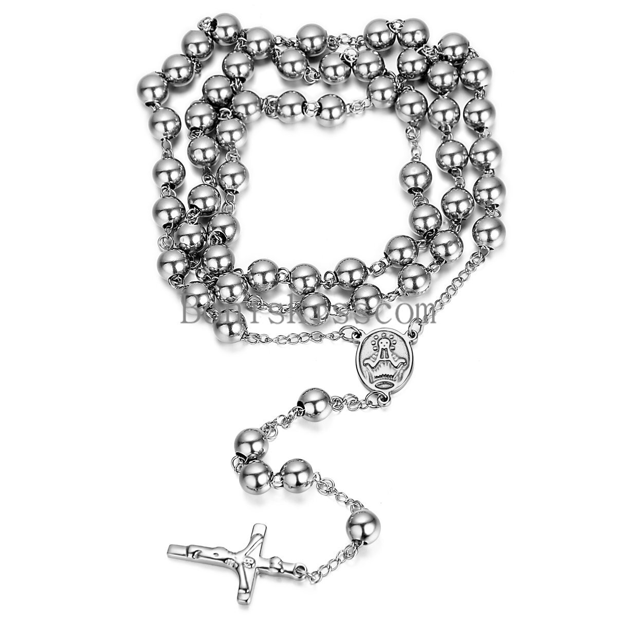 Stainless Steel Jesus Christ Crucifix Cross Rosary Bead Chain Pendant Necklace