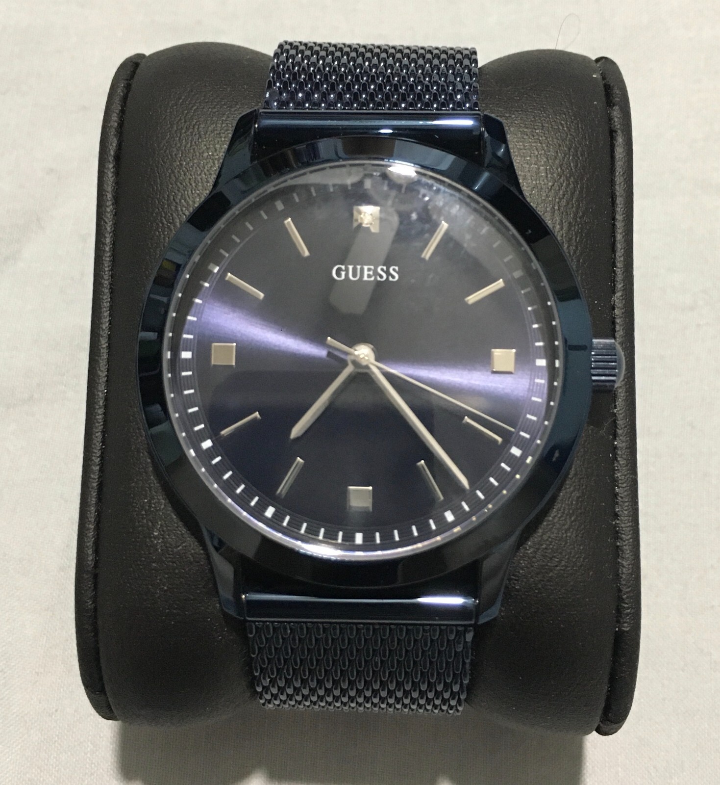 Guess Iconic Diamond Blue Dial Mesh Band Mens Watch U0919G4