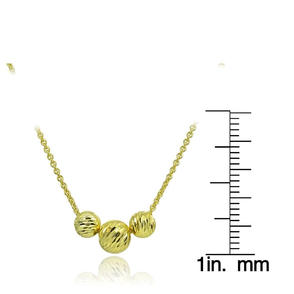 Yellow Gold Flashed Sterling Silver Diamond-Cut 4mm & 6mm Sliding Beads Necklace