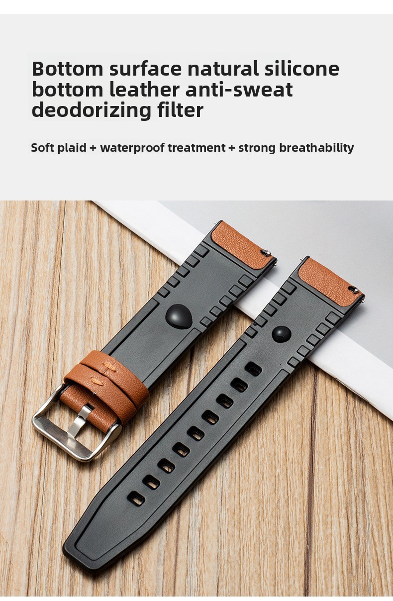 Silicone genuine Leather Watch Strap Waterproof Wristband 10 12 14 16 18 20 22mm
