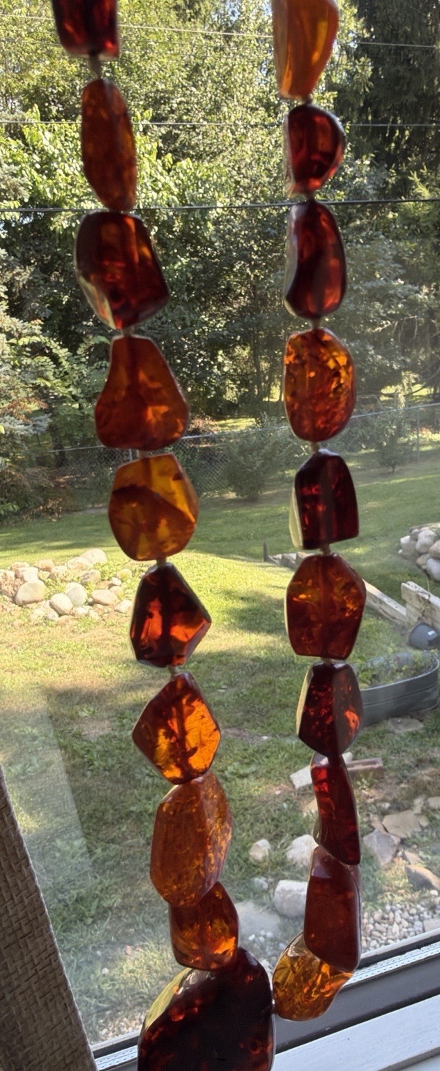 Vintage Natural Amber Necklace 66.8g Hand Knotted Graduated Beads No Clasp. 26”